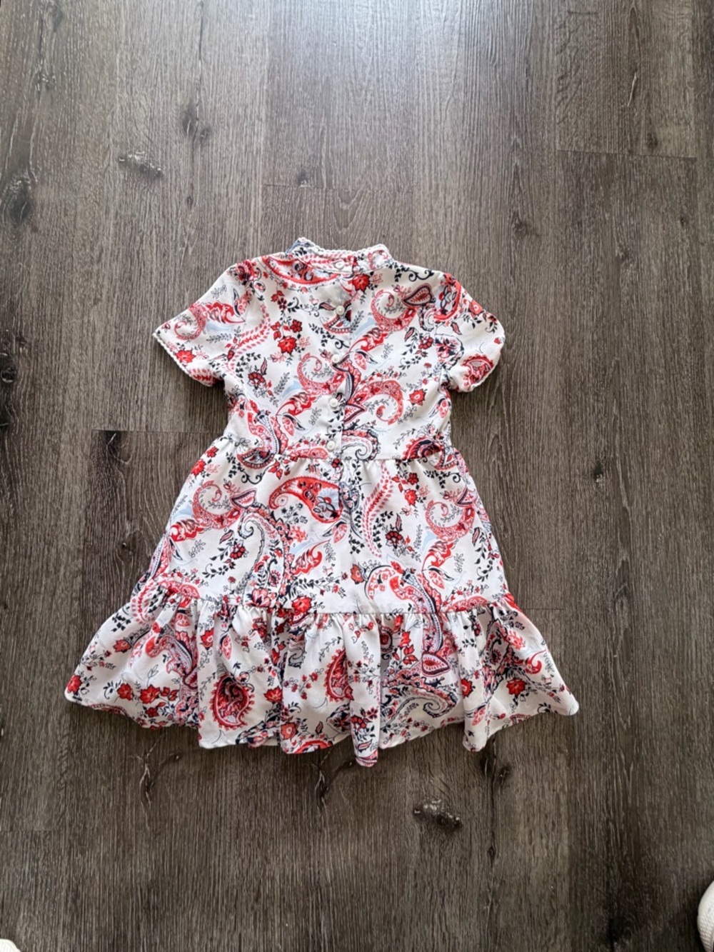 Janie and Jack Red & White Paisley Short Sleeve Ruffle Dress - Picture 4 of 5